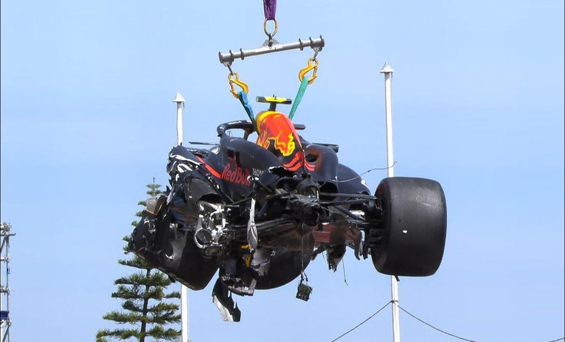 Checo Pérez sufre un accidente en el GP de Mónaco, su auto fue destrozado y tuvo que abandonar la carrera