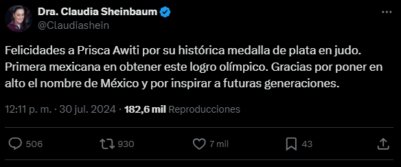 Agradece Sheinbaum a Prisca Awiti por ‘inspirar a futuras generaciones’