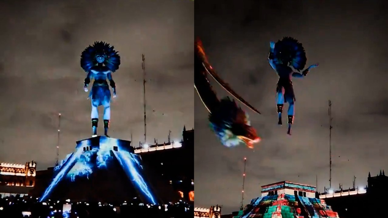 Video mapping de Quetzalcóatl en Zócalo de la CDMX maravilla espectadores
