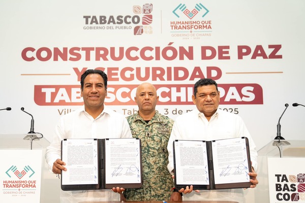 Chiapas y Tabasco firman acuerdo por la Paz para reforzar seguridad y desarrollo en la región.
