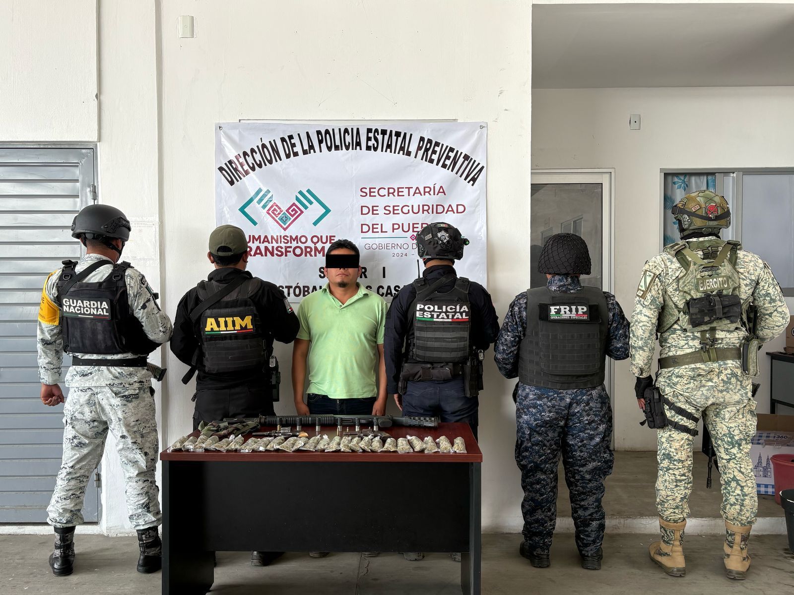 Grupo interinstitucional detiene a presunto responsable del delito contra la salud y portación de armas de fuego