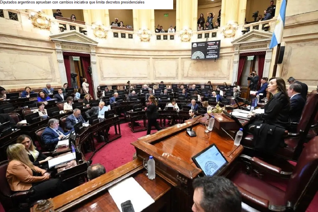 Diputados de Argentina aprueban con cambios iniciativa que limita decretos presidenciales