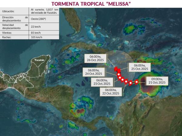 Gobierno de Yucatán monitorea trayectoria de la tormenta tropical Melissa