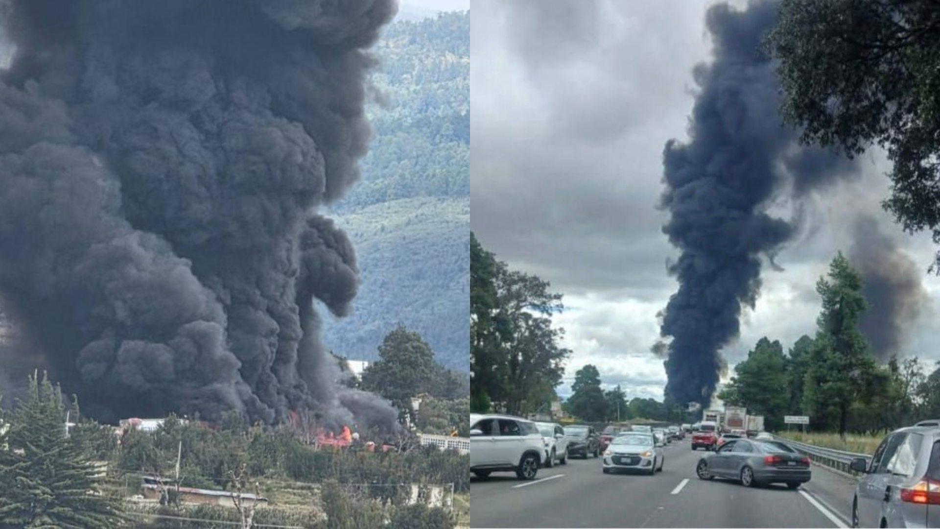 Cierran la autopista México-Puebla por choque e incendio de dos pipas