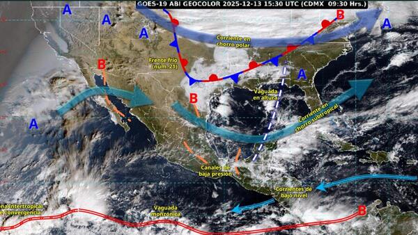 Frente frío 21 provoca lluvias intensas y bajas temperaturas en el sureste del país
