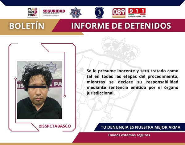 Aseguran SSPC y FIRT Olmeca a una persona por presuntos delitos de robo y extorsión