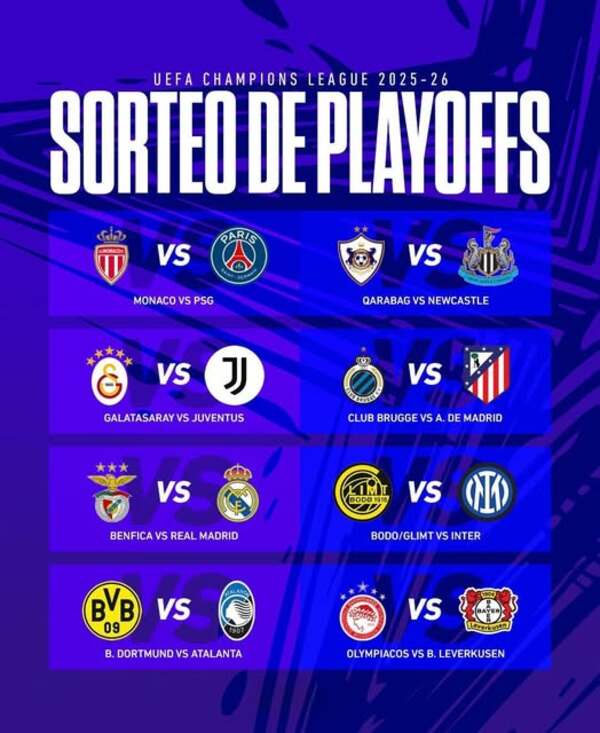 Champions 2025/26: definidos los cruces del repechaje