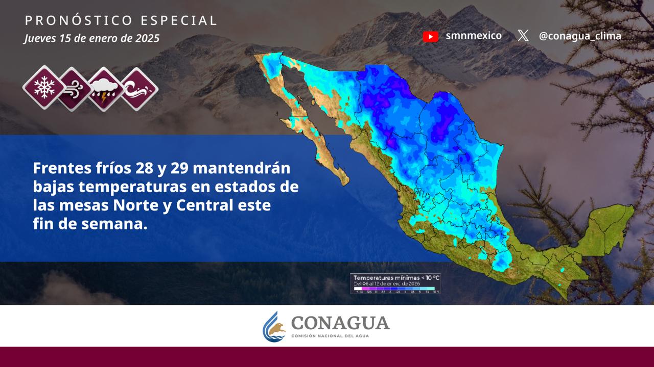 Frentes fríos 28 y 29 provocarán frío intenso y lluvias el fin de semana